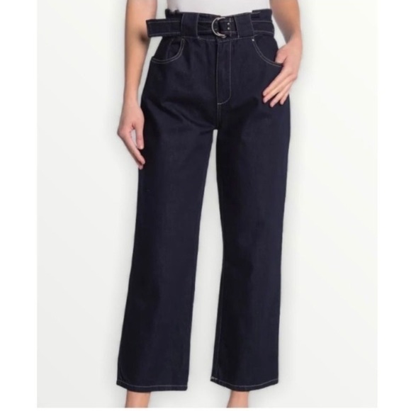 Current Air | NWT Y2K Paper Bag Waist Belt Wide Leg Ankle Blue Denim Jeans, Sz M - Picture 10 of 10